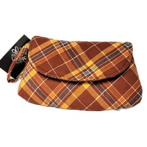 NWT Fall Rust / Orange Plaid Wristlet Clutch